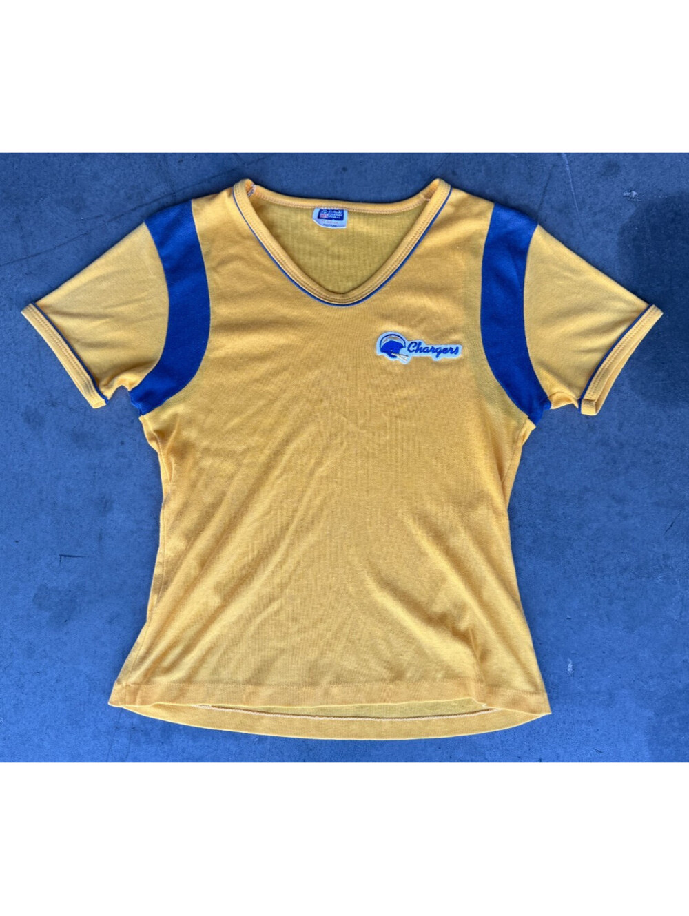 VTG Womens Sz Medium SAN DIEGO CHARGERS V Neck Blouse Top Yellow Embroidered